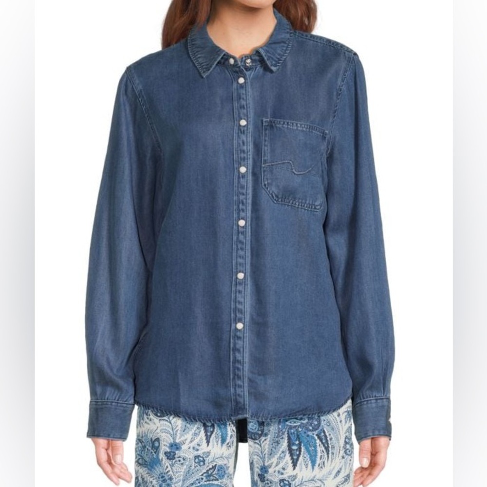 NWT - 7 FOR ALL MANKIND Squiggle Denim Ling Sleeve Shirt - Size XS